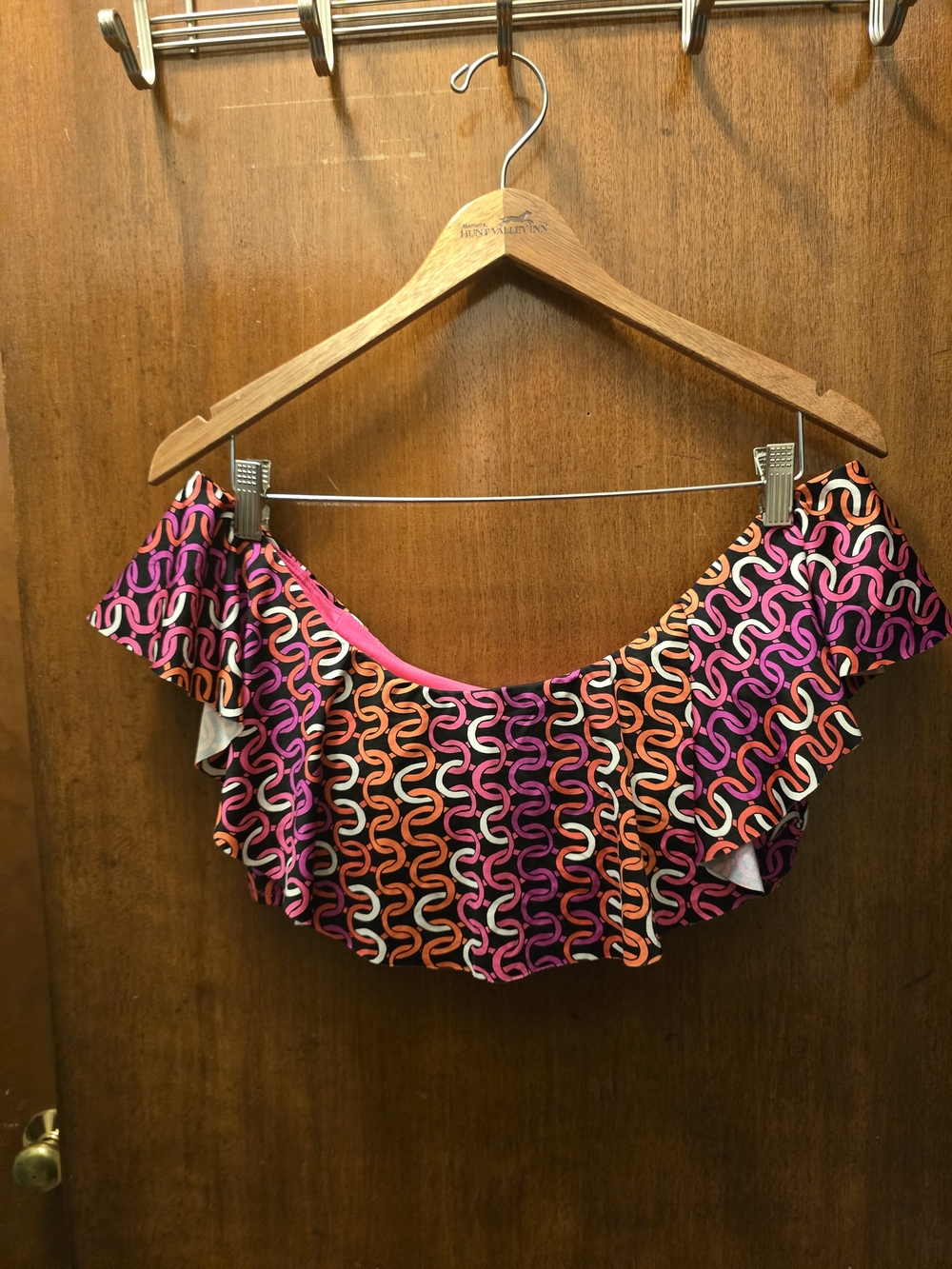 Trina TURK Off-Shoulder Ruffle Crop Top in Pink & Orange Print